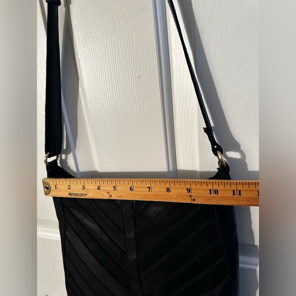 MARGOT Black Genuine Leather Chevron Hobo Bag Purse Adjustable Strap North/South - Picture 4 of 16